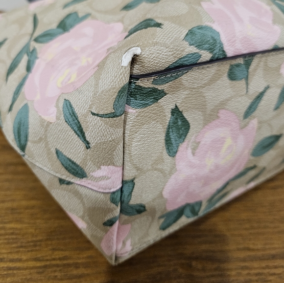 Coach Signature Floral Leather Tote Bag - Picture 9 of 11